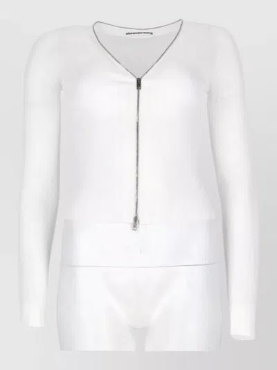 Alexander Wang Ribbed Long Sleeve Fitted Knit Top In White