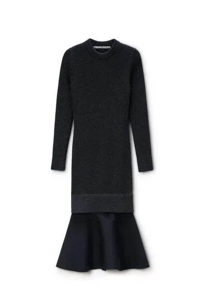 Alexander Wang Ribbed Long-sleeve Dress In Wool In Black