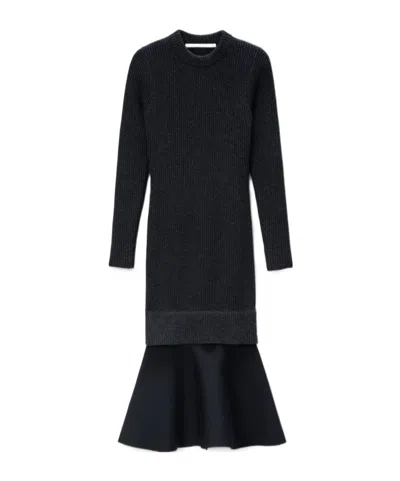 Alexander Wang Ribbed Long-sleeves Midi Dress In Black
