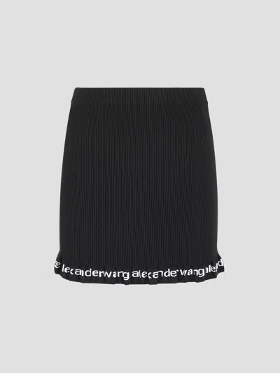 Alexander Wang Ribbed Mini Skirt With Logo In Black
