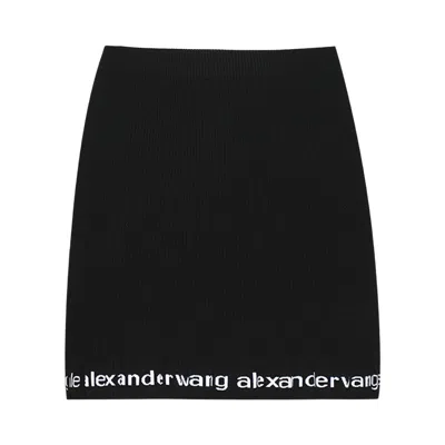 Pre-owned Alexander Wang Ribbed Mini Skirt W/logo 'black' | Women's Size Xs