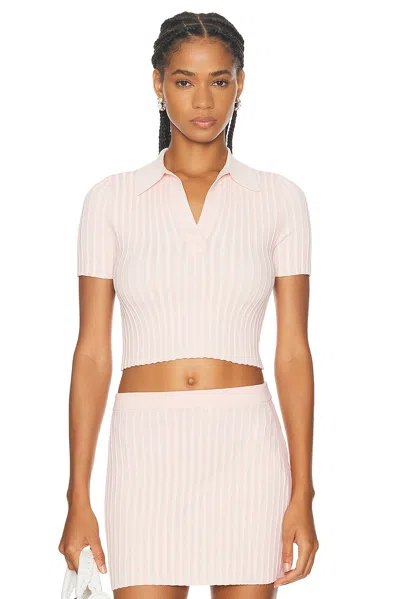 Alexander Wang Ribbed Polo Top In Ballerina Pink