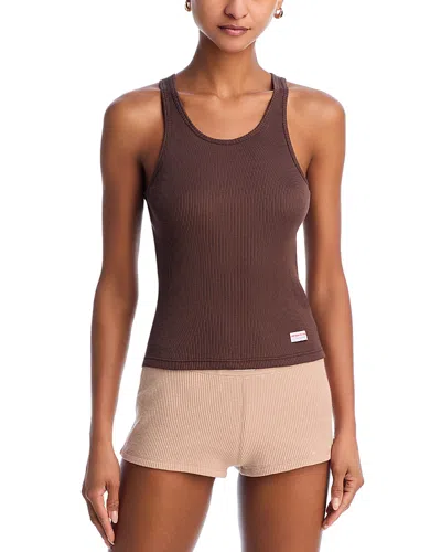 Alexander Wang Ribbed Racerback Tank Top In Chocolate