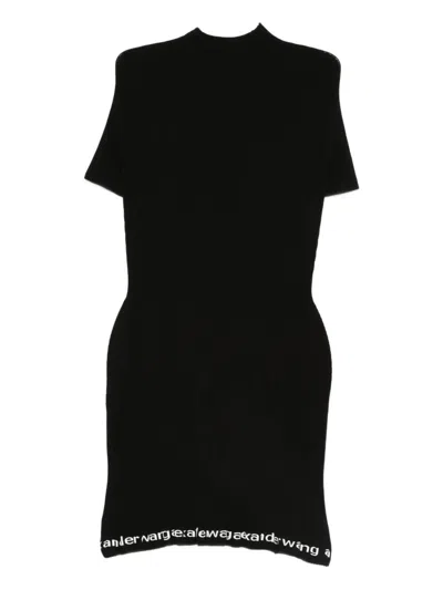 Alexander Wang Omens Black Ribbed Short-sleeves Stretch-woven Mini Dress Xs