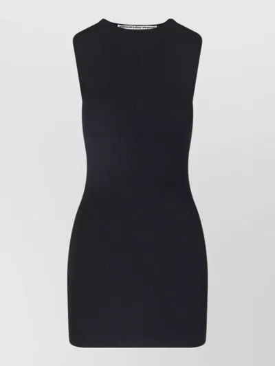 Alexander Wang Ribbed Sleeveless Top Fitted High Neckline In Black