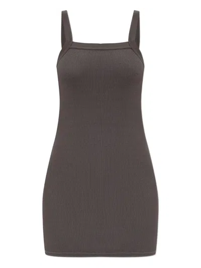 Alexander Wang Ribbed Square-neck Dress In Brown