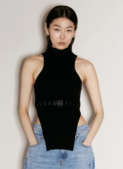 Alexander Wang Ribbed Tank Top With Leather Belt In Black