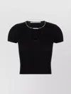 Alexander Wang Ribbed Texture V Neck Chain Detail Top In Black