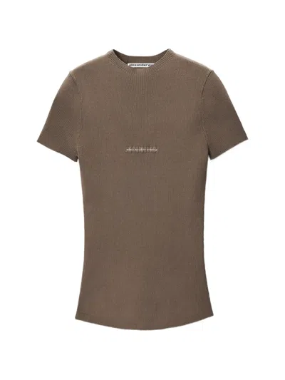 Alexander Wang Ribbed-knit Jacquard-logo Top In Brown