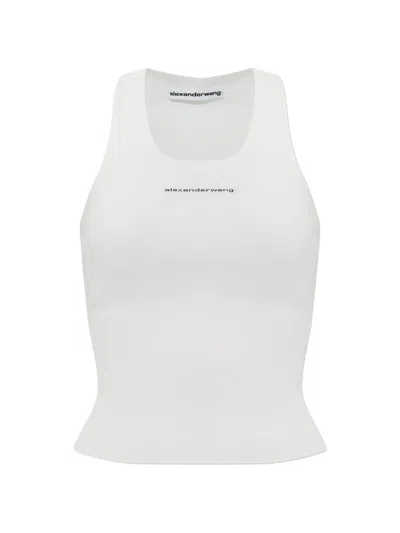 Alexander Wang Ribbed-knit Logo-patch Cotton Tank Top In White
