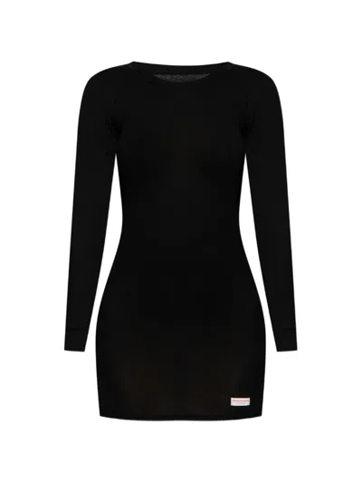 Alexander Wang Ribbed-knit Long-sleeve Mini Dress In Black