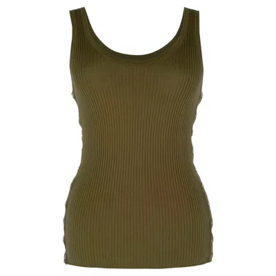 Pre-owned Alexander Wang Ribbed-knit Tank Top In Olive Cotton In Green