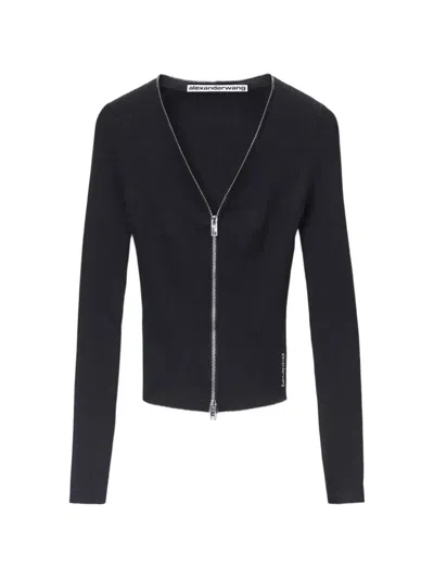 Alexander Wang Ribbed-knit Zip-up Cardigan In Blue