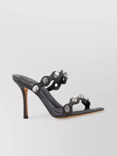 Alexander Wang Riot Mules Leather Studs Open Toe Textured Fabric