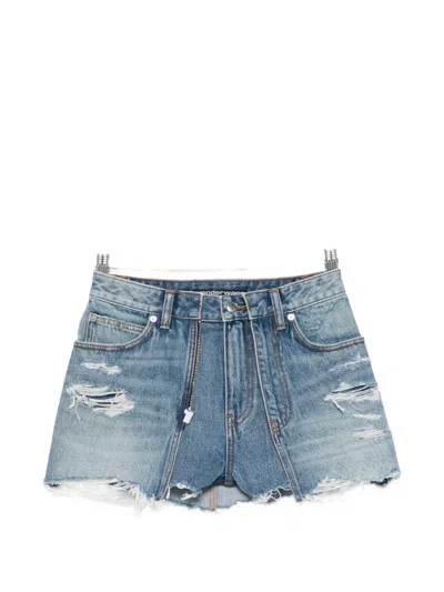 Alexander Wang Ripped Zip Shorts In Blue