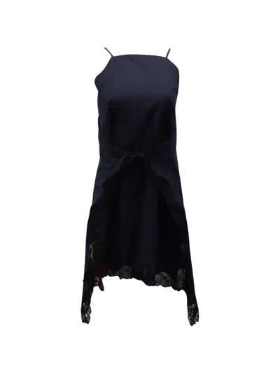 Pre-owned Alexander Wang Rose-print Pinstriped Dress In Blue