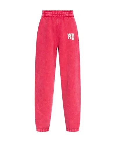 Alexander Wang Rubberised-logo Cotton-blend Track Pants In Red