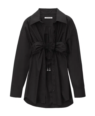 Alexander Wang Ruched-detail Cotton Shirt In Black