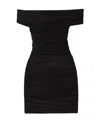 Alexander Wang Off-the-shoulder Ruched Stretch-velvet Mini Dress In Black