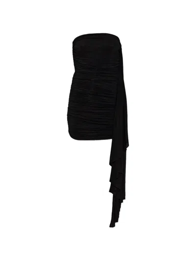 Alexander Wang Asymmetrical Draped Mini Dress With Ruched Detailing In Black
