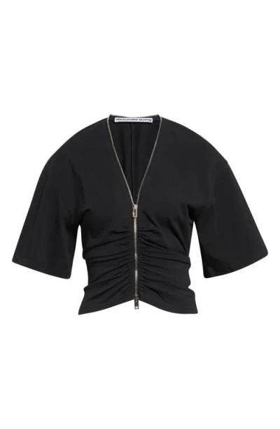 Alexander Wang Ruched Knit Zip Top In Black