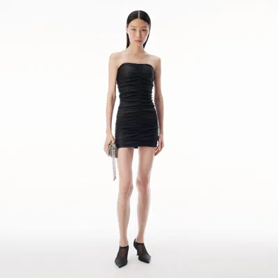 Alexander Wang Ruched Leather Strapless Mini Dress In Black