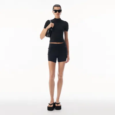 Alexander Wang Ruched Logo-print Shorts In Black