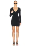 Alexander Wang Ruched Long Sleeve Mini Dress In Black