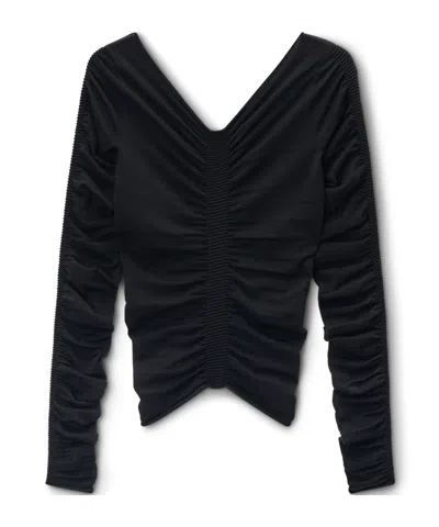 Alexander Wang Ruched V-neck Knit Sweater In Black