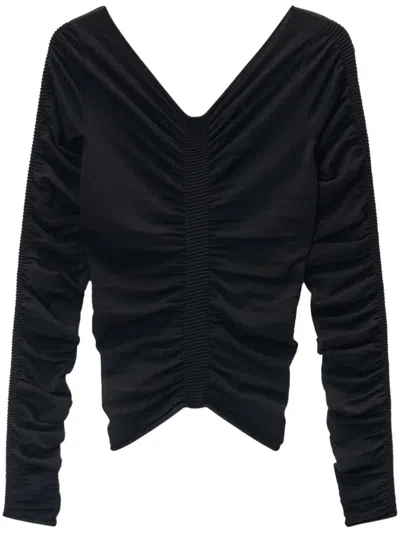Alexander Wang Ruched V-neck Knit Sweater In Black