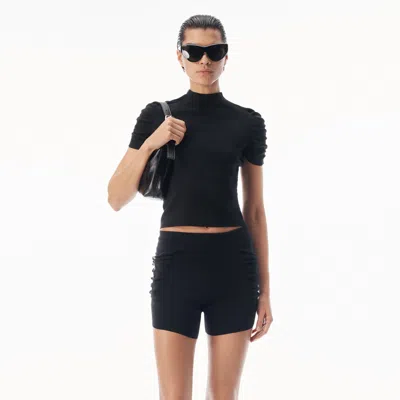 Alexander Wang Ruched Sleeve Short Sleeve Crewneck In Black