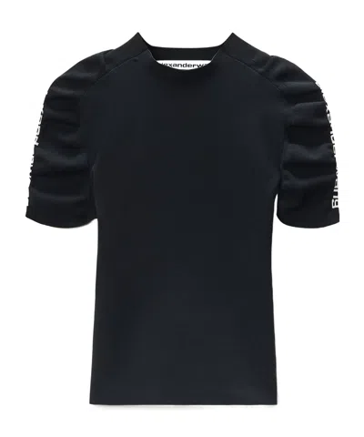 Alexander Wang Ruched Sleeve Short Sleeve Crewneck In Animal Print