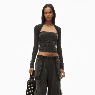 Alexander Wang Ruched Top In Sueded Jersey In Washed Charcoal