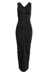 Alexander Wang Ruched V-neck Sleeveless Sweater Dress In 001 Black