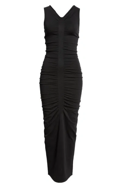 Alexander Wang Ruched V-neck Sleeveless Sweater Dress In 001 Black