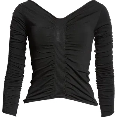 Alexander Wang Ruched V-neck Knit Sweater In Black
