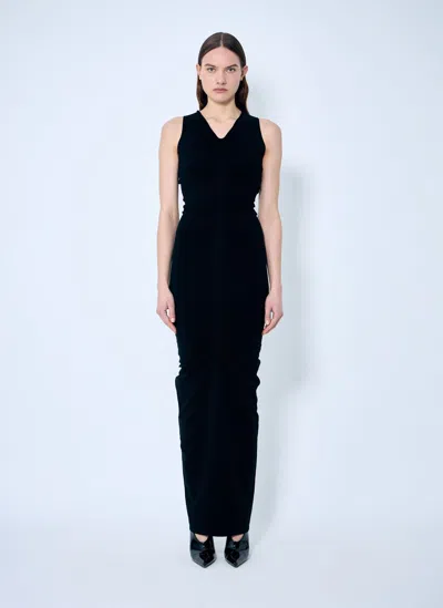 Alexander Wang Ruched Wide V Neck Maxi Dress In Black