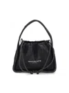 Alexander Wang Grey Cotton Blend Handbag With Drawstring Closure In Black