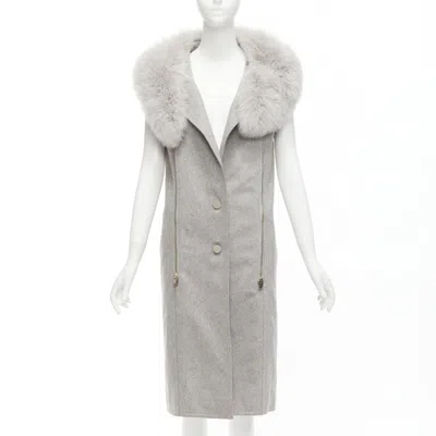 Pre-owned Alexander Wang Saga Furs Grey Fur Collar Virgin Wool Blend Vest Dress Us4 S In Gray