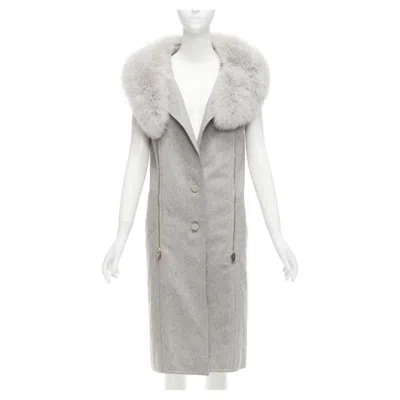 Pre-owned Alexander Wang Saga Furs Grey Fur Collar Virgin Wool Blend Vest Dress Us4 S In Gray