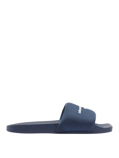 Alexander Wang Round Toe Slide Sandals With Flat Sole In Blue