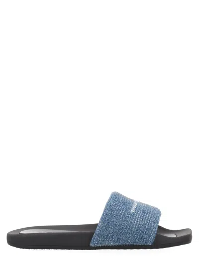 Alexander Wang Sandalo Slide In Denim In Blue