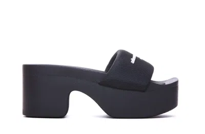 Alexander Wang 85mm Aw Padded Nylon Platform Slides In Black