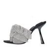 Alexander Wang 105mm Nala Crystal Ruffle Mule Sandals In Nero Neri E Grigi