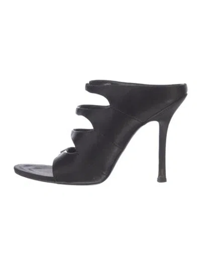 Pre-owned Alexander Wang Satin Crystal Embellishments Slides In Black