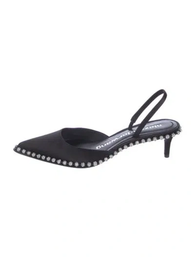 Pre-owned Alexander Wang Satin Crystal Embellishments Slingback Flats In Black