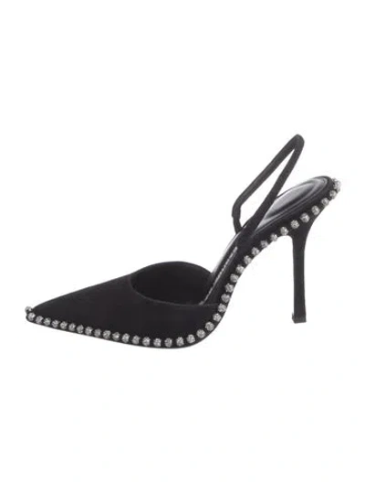 Pre-owned Alexander Wang Satin Crystal Embellishments Slingback Pumps In Black