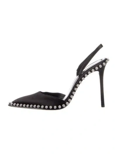 Pre-owned Alexander Wang Satin Crystal Embellishments Slingback Pumps In Black