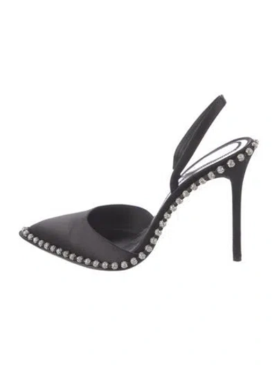 Pre-owned Alexander Wang Satin Crystal Embellishments Slingback Pumps In Black