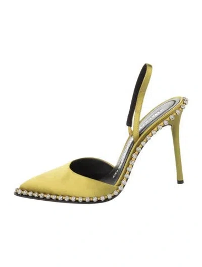 Pre-owned Alexander Wang Satin Crystal Embellishments Slingback Pumps In Green